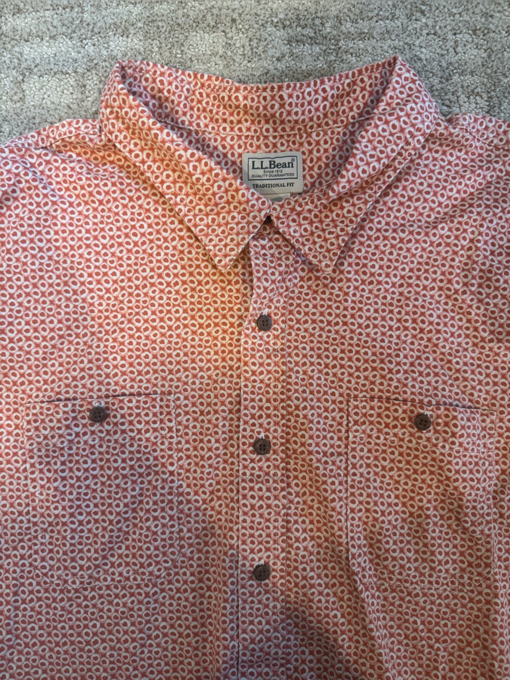 L.L. Bean Men's Coral Orange Geometric Button-Down Shirt Size 3XL tall